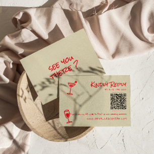 Retro Hand Drawn Colourful Funky QR Code Wedding RSVP Card