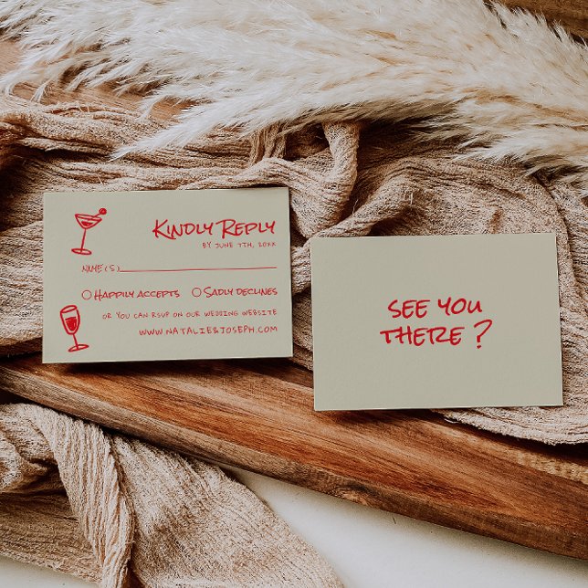 Retro Hand Drawn Colourful Funky Unique Wedding  RSVP Card (Creator Uploaded)