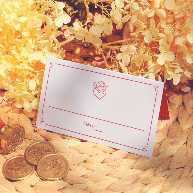 Retro Hand Drawn Cupid  Wedding Guest Table Number Place Card (Creator Uploaded)