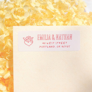 Retro Hand Drawn Cupid Wedding Return Address