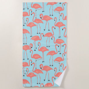 Retro Hand-Drawn Flamingo Pattern   Retro Miami Beach Towel