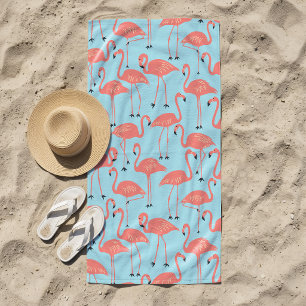 Retro Hand-Drawn Flamingo Pattern Retro Miami Beach Towel