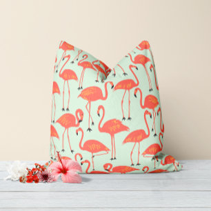 Retro Hand-Drawn Flamingo Tropical Pattern Coral Outdoor Pillow