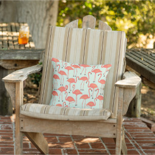 Retro Hand-Drawn Flamingo   Tropical Pattern Coral Outdoor Pillow