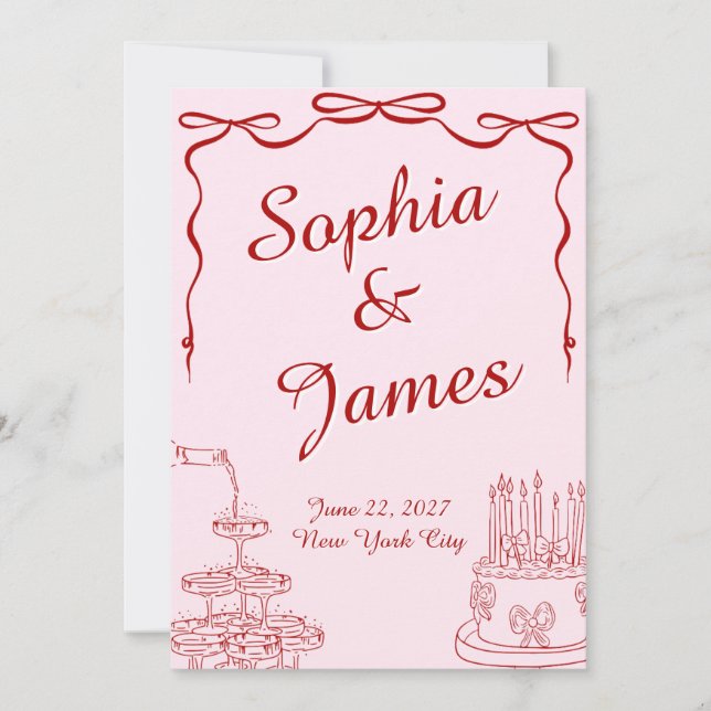 Retro Hand Drawn Flat Save The Date Card (Front)