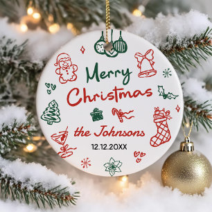 Retro Hand Drawn Friendsmas Christmas Party Photo Ceramic Ornament