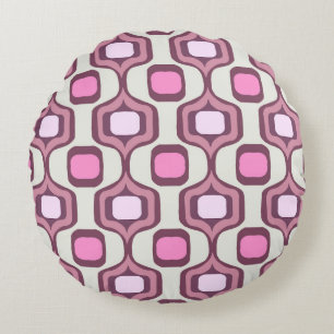 Retro Hand Drawn Geometric Square Pattern Minimal Round Pillow