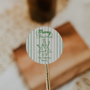 Retro Hand Drawn Green Funny Christmas Tree  Classic Round Sticker