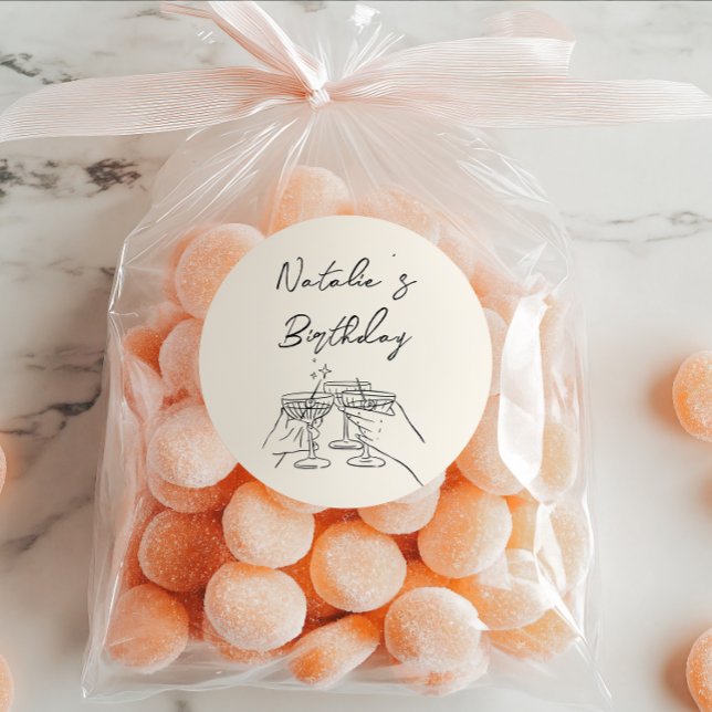 Retro Hand Drawn Martini Glasses Doddle Birthday  Classic Round Sticker (Creator Uploaded)