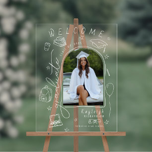 Retro Hand Drawn Photo Graduation Welcome Acrylic Sign
