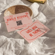 Retro Hand Drawn Pink Red Unique QR Code Wedding