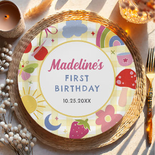 Retro Hand Drawn Quirky Birthday Party Paper Plate