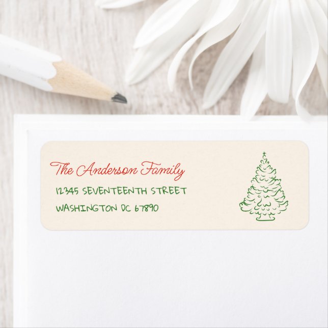 Retro Hand Drawn Red Green Christmas Tree Adress (En situation)