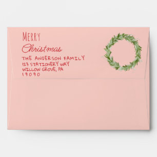 Retro Hand Drawn Red Green Christmas Wreath Envelope