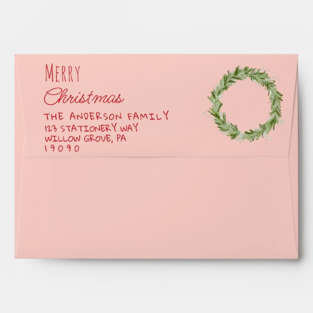 Retro Hand Drawn Red Green Christmas Wreath Envelope (Back (Top Flap))