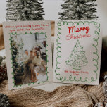 Retro Hand Drawn Red Green Vintage Christmas Tree  Holiday Card<br><div class="desc">If you are looking for a simple minimalist beautiful and easy editable Christmas card. This one is perfect for you. And as you see the design features a green hand made and drawn Christmas tree, With whimsical red hand written typography of MERRY CHRISTMAS. All inside a wavy hand drawn frame....</div>