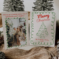 Retro Hand Drawn Red Green Vintage Christmas Tree