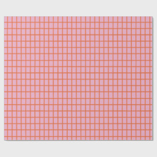 Retro Hand-drawn Red Plaid on Pink  Wrapping Paper