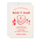 Retro Hand Drawn Red Quirky Cake Modern Wedding 