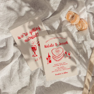Retro Hand Drawn Red Quirky Cake Modern Wedding  Invitation