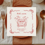 Retro Hand-drawn Red Unique Bow That's amore Napkin<br><div class="desc">Add a touch of whimsy and charm to your wedding reception with these personalized paper napkins, designed with a playful “That’s Amore” theme. Featuring a hand-illustrated red bow frame and a vintage wedding car towing heart-shaped balloons, these napkins bring a delightful retro vibe to your special day. In the centre...</div>