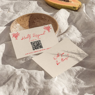 Retro Hand Drawn Red Unique QR Code Wedding RSVP