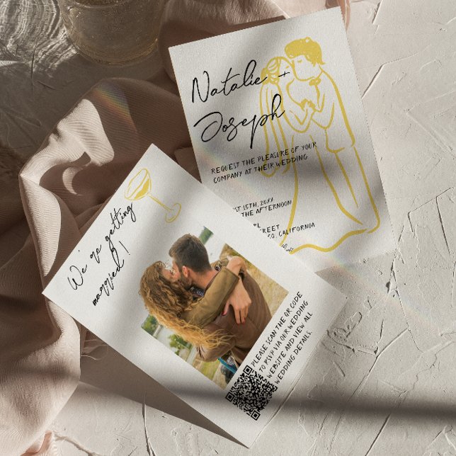 Retro Hand Drawn Summer QR Code Photo Wedding Invitation (Creator Uploaded)