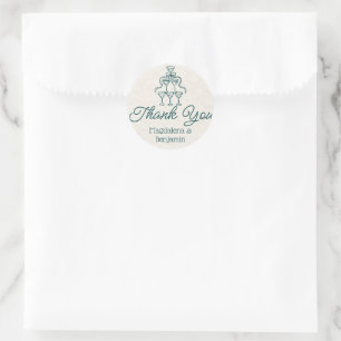 Retro Hand Drawn Teal Champagne Tower Thank You Classic Round Sticker
