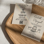 Retro Hand Drawn Written Cake QR Code Wedding Invitation<br><div class="desc">This wedding invitation is perfect for your wedding if you are looking for an elegant unique and easy editable invitation .An elegant unique simple minimalist cream and black hand drawn wedding template invitation. Which features plain creamy vintage background on the front and hand drawn cake and champagne glasses. And black...</div>