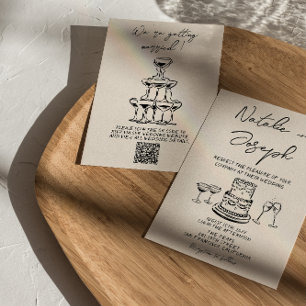 Retro Hand Drawn Written Cake QR Code Wedding Invitation