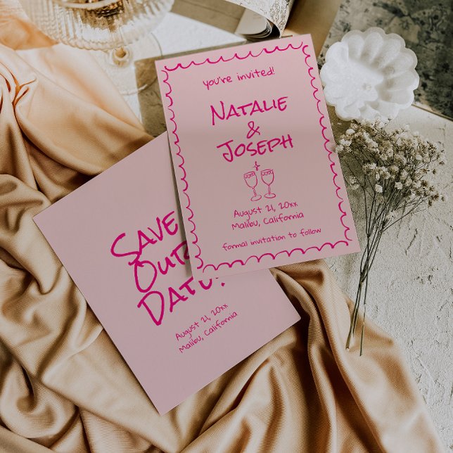 Retro Hand Drawn Written Quirky Colourful Wedding Save The Date (Creator Uploaded)