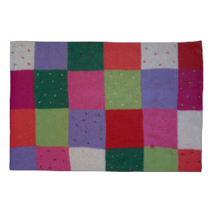 retro hand knitted colourful patchwork pillow case