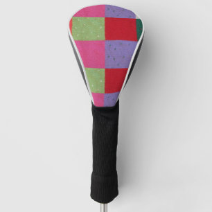 retro hand knitted colourful patchwork squares golf head cover