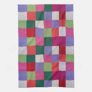 retro hand knitted colourful patchwork squares  kitchen towel