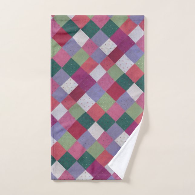 retro hand knitted colourful patchwork squares towel (Hand Towel)