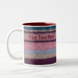 retro hand knitted colourful stripes fun Two-Tone coffee mug