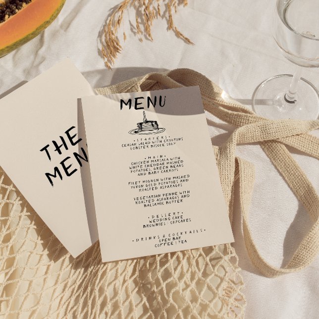 Retro Hand Written Drawn Cake Quirky Bold Wedding Menu (Creator Uploaded)