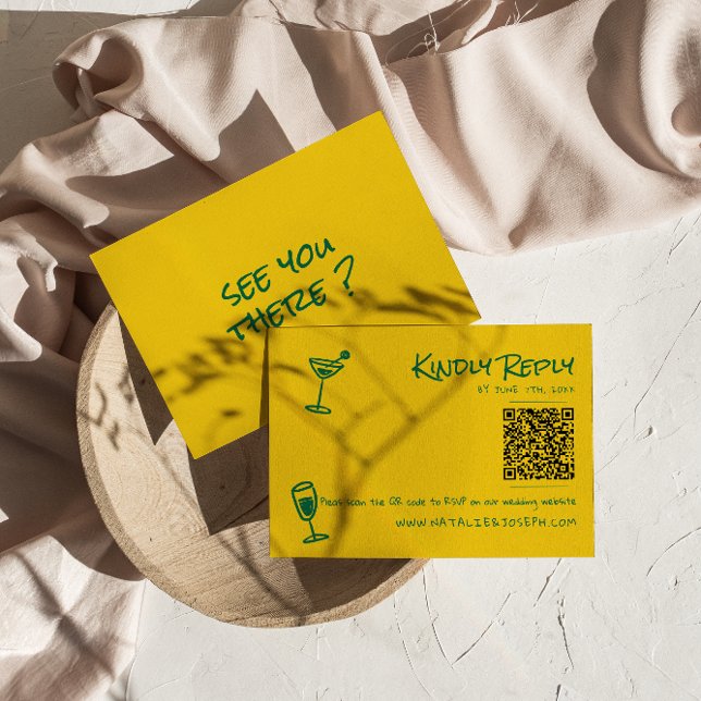Retro Hand Written Drawn Colourful QR Code Wedding RSVP Card (Creator Uploaded)