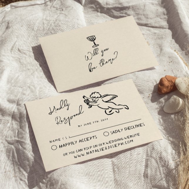Retro Hand Written Drawn Cupid Quirky Wedding RSVP (Creator Uploaded)