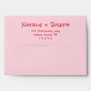 Retro Hand Written Red Pink Funky Modern Wedding Envelope
