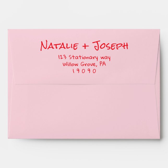 Retro Hand Written Red Pink Funky Modern Wedding  Envelope (Back (Top Flap))
