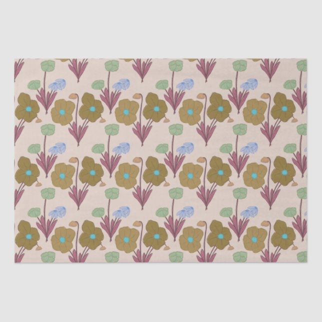 Retro Handrawn Rustic Flowers Tissue Paper (Front)