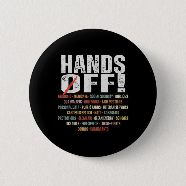 Retro Hands Off Protest Public Lands Medicare Patr 2 Inch Round Button (Front)