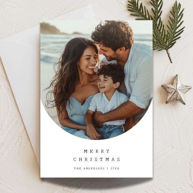 Retro Handwriting Arch Photo Beach Christmas Card (Creator Uploaded)