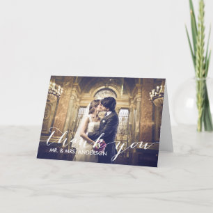 Retro Handwriting Wedding Photo Thank You Card