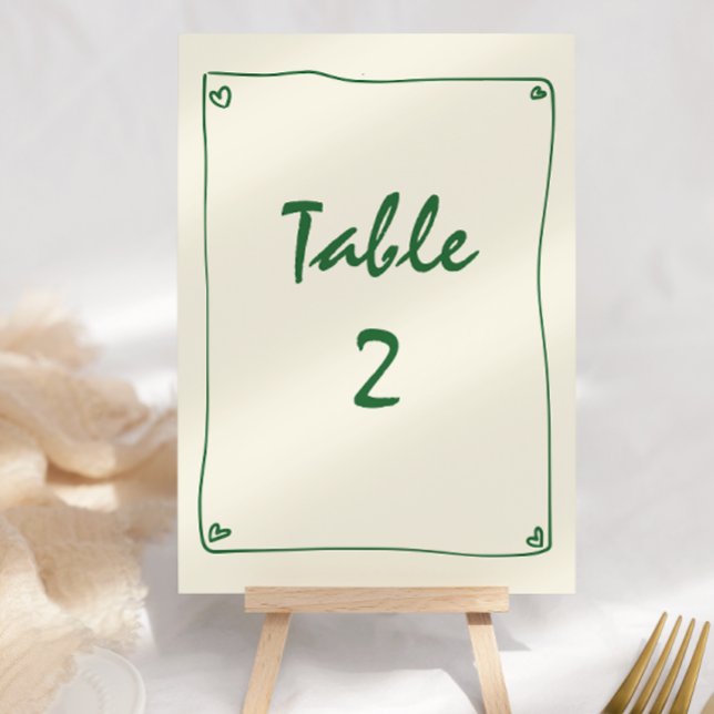 Retro Handwritten Green Wedding Table Number (Creator Uploaded)