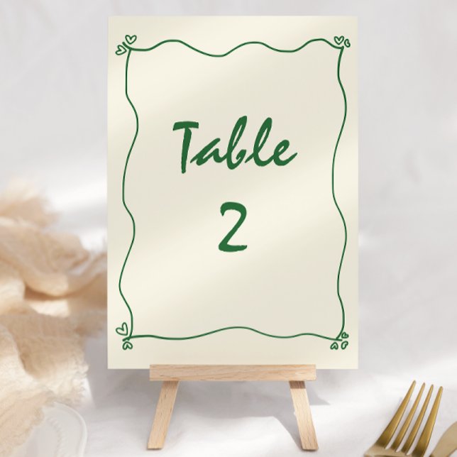 Retro Handwritten Green Wedding Table Number (Creator Uploaded)