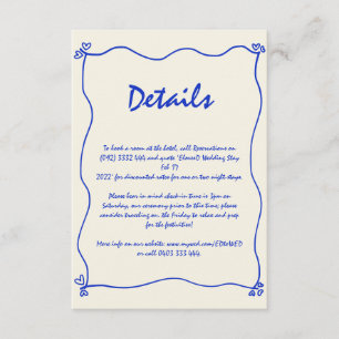 Retro Handwritten Whimsical Blue Wedding Detail  Enclosure Card