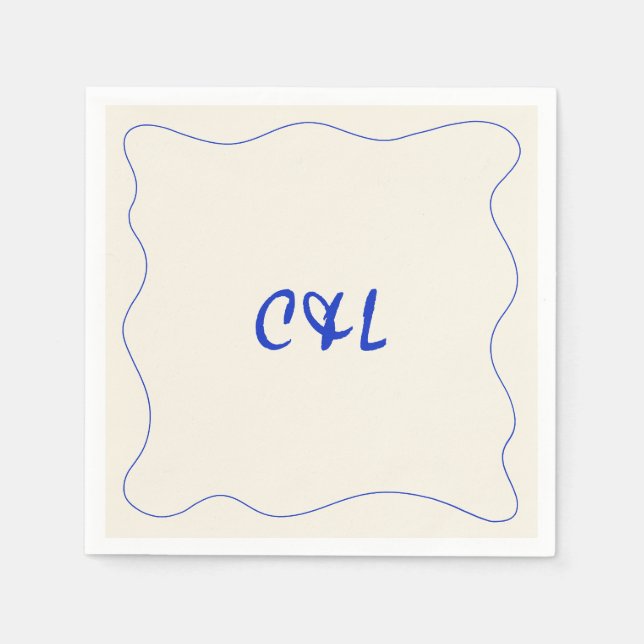 Retro Handwritten Whimsical Blue Wedding Napkin (Front)