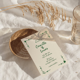 Retro Handwritten Whimsical Green Wedding  Invitation